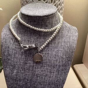 Headbands of Hope Brand White Faux Pearl Necklace Mask Clips